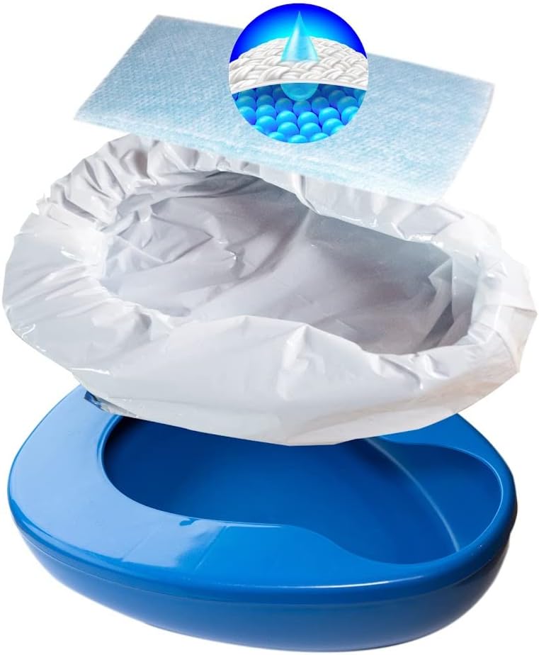 Tilcare Contoured Bedpan Set with 25 Super Absorbent Pads and Liners - Heavy Duty Bed Pan for Females and Men - For Hospital or Home Use of the Elderly and Bedridden Patients - Pads Absorb up to 35 oz /1000ml - Image 1